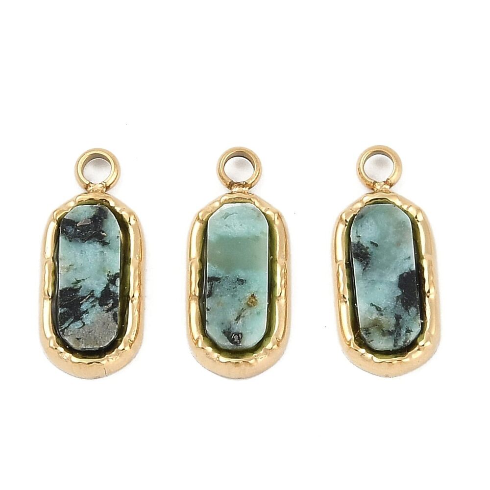 2474 3pcs Natural African Turquoise Rectangle Charms 18K Gold Plated